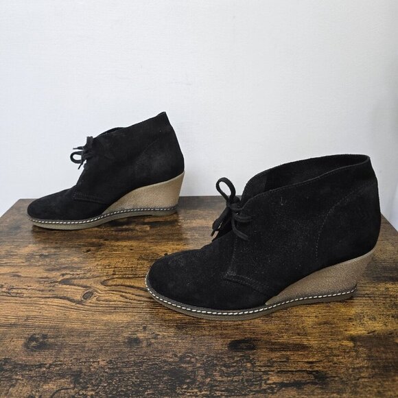 J Crew MacAlister Lace-Up Wedge Chukka Boots Suede Leather Women's Size 7 Black - Picture 3 of 8